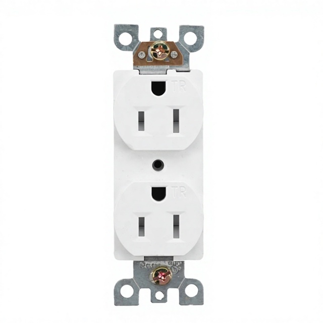 White Standard Duplex Wall Socket 5-15R.15A/125V IP66 Level PVC Material 2 AC Outlets 15A Rated Current GFCI for Industrial Use