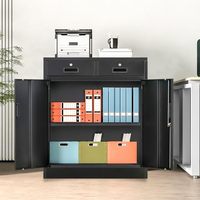 Armoire de rangement en acier 36 po H avec serrure à clé, 2 tiroirs, étagère réglable, durable, pour bureau commercial, salle de sport, maison - Noir