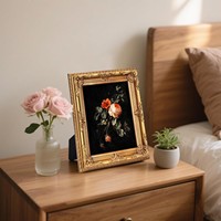 Tableau mural vintage doré à motif floral, encadré, sur toile, peinture décorative