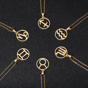 Colliers élégants de signe du zodiaque en acier inoxydable pour femmes 12 pendentifs d'horoscope chaîne en or tour de cou symbole astrologie charme pour les mariages - Product Image 2