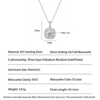 NOVA Collier Pendentif Sac de Sucre en Argent S925 Plaqué Or avec Moissanite 3 CT, Chaîne Clavicule Classique Luxe Léger, En Stock