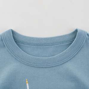 T-shirts écologiques pour jeunes enfants, nouvelle collection été, t-shirt à manches courtes imprimé pour garçon, vente en gros, t-shirt bleu foncé - Product Image 2