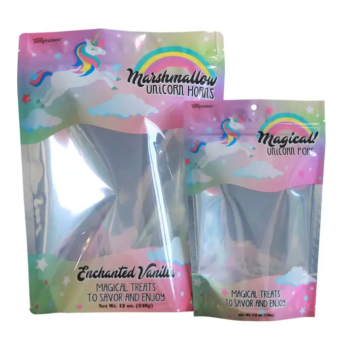 Candy Bag Mylar Foil Stand Up Pouch Zipper Digital Print Custom Food Grade Packaging Bag Window Glassy Digital Recyclable Pouch