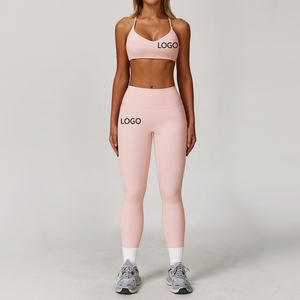 Lulu setelan pakaian Yoga kebugaran wanita, dua buah pakaian Yoga dengan logo kustom, Set pakaian kebugaran Gym - Product Image 3