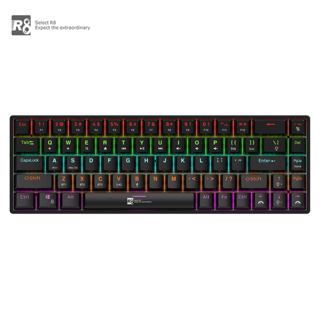 R8 68 Keys2.4G&BT Wred/wireless Rechargeable Mechanical Computer Usb Type-c Custom Backlit Mechanical Backlight Gaming Keyboard
