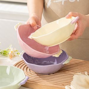 Tazones de cerámica estilo crema con esmalte de color, aptos para microondas, de alto valor estético, para sopa, yogur y desayuno, con doble asa, ideales para cumpleaños. - Product Image 3