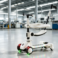 Trottinette Évolutive Multifonctionnelle Pliable à Trois Roues AFTFA avec Siège, Poignée et Musique pour Enfants