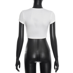 Viviblook C26TP003 Camiseta de verano para mujer, nueva camiseta corta con cuello redondo y aberturas para mujer - Product Image 4