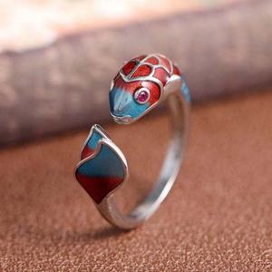Bague en alliage Koi pour femme, style chinois classique, bleu coloré, ouverture réglable, motif poisson sautant, porte-bonheur Dragon Gate - Product Image 5