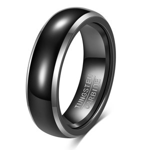 Anillo de Acero de Tungsteno de 6-8 mm, Bicolor Negro, Anillo de Boda para Hombre, Diseño Geométrico Liso - Product Image 2