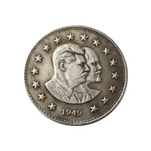 Vintage artigianato materiale di rame russo Lenin e Stalin moneta 1949 dollaro d'argento