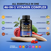Multivitamines pour hommes adultes, capsules à 46 composants, vitamines B, D, K2, C, E, minéraux clés (zinc, iode) pour la gestion de l'énergie