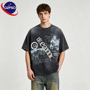 Camiseta QZFSO personalizada con gráfico de diamantes de imitación, de algodón grueso, con efecto desgastado y lavado ácido, corte holgado. - Product Image 1