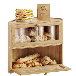 Boîte à pain double couche en bambou Yazhu Jushi avec porte en acrylique, rangement d'angle de cuisine pour pain frais et pâtisseries - Product Image 1