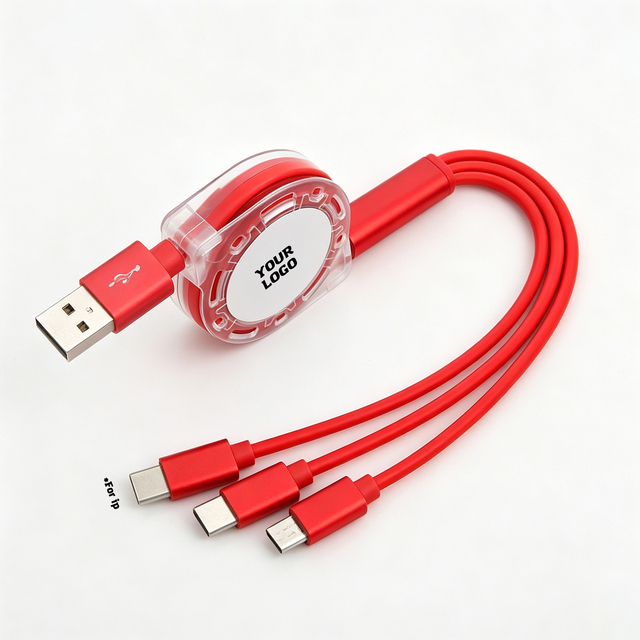 Wholesale Promo Gift Custom Logo Portable 1M Mini Retractable Reel USB Charger Cable Fast Charging for Android & iPhone Type C