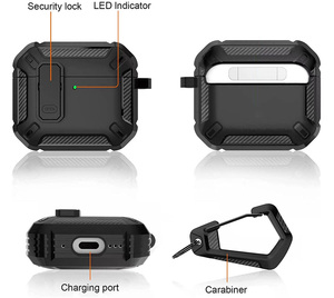Étui de protection robuste en fibre de carbone pour <span class=keywords><strong>AirPods</strong></span> 4, <span class=keywords><strong>AirPods</strong></span> 1, 2, 3 / Pro 3, 2, avec crochet, en TPU et PC - Product Image 5