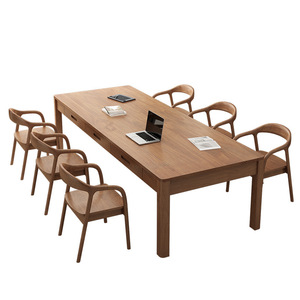 Table de conférence en bois massif, bureau long pour réunions avec tiroirs pour 6 personnes - Product Image 5