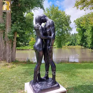 Estatua de Metal de tamaño real para decoración al aire libre, estatua de bronce para hombre, mujer, jardín, pareja desnuda