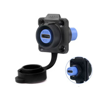 Connecteur étanche USB 3.1 Type C femelle avec flange en plastique, boîtier bleu pour applications marines et industrielles