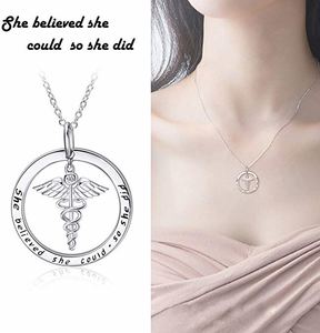 Infirmière Thème Collier En Argent Sterling <span class=keywords><strong>Caducée</strong></span> Et Stéthoscope Pendentif Bijoux - Product Image 2