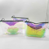 Sac cosmétique personnalisé pour femmes en PVC holographique laser, sac à fermeture éclair transparent holographique, sac à maquillage à fermeture éclair