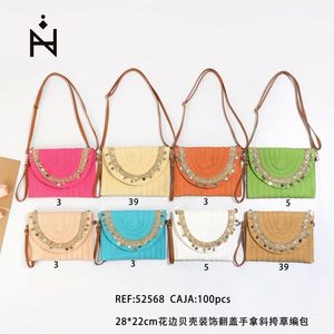 Borsa a Tracolla in Paglia con Decorazioni in Conchiglia e Chiusura a Laccio 28x22cm BOLSO - Product Image 3