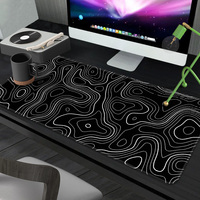 Grand tapis de souris de jeu antidérapant avec design de lignes topographiques, base en caoutchouc noir et blanc, tapis de souris pour la maison et le bureau