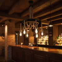 Lustre suspendu LED vintage réglable en hauteur, style industriel américain, créatif, en corde, pour restaurant, café, bar