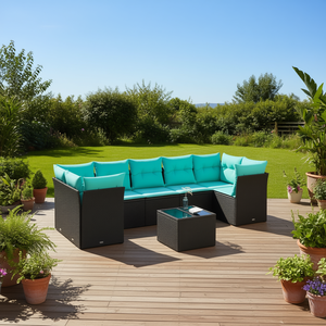 Ensemble de canapés de patio en polyrotin noir, 8 pièces avec coussins, meubles d'extérieur, style contemporain, design moderne - Product Image 2