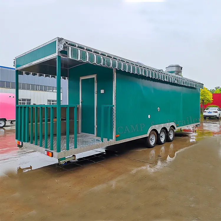 2023 Camión de comida móvil con remolque de comida de porche totalmente equipado carros de comida refrigerada estándar de EE. UU. Remolques de concesión de barbacoa