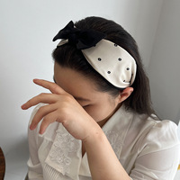 Bandeau coréen noir blanc à pois petite fleur chouchou fleur nœud pince à cheveux cravate accessoire de cheveux pour femme