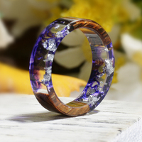 En Stock Mode Haute Femmes Qualité Fleur Séchée à la Main Résine Émail Bague Ambre