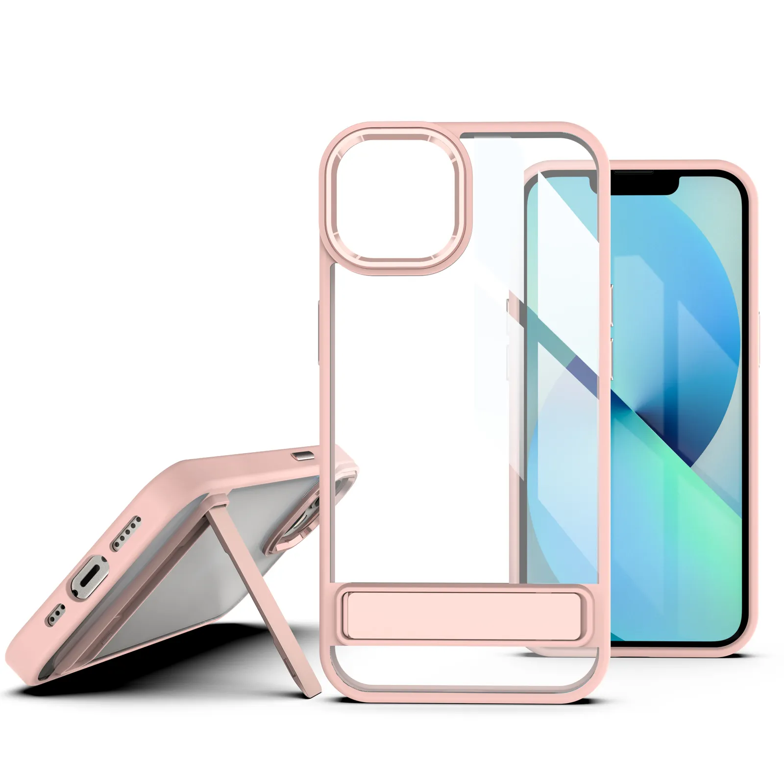 Slim Hard Kickstand Protective for iPhone 13 Pro Max Phone Case Clear Metal Holder Mobile Cover for iPhone 14 Pro Max 12 Pro Max