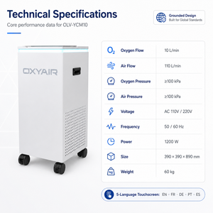 Concentrateur d'oxygène médical domestique Oxyair OLV-YCM10 110 l/min air 96% 10 l/min O2 10L pour chambre HBOT - Product Image 6