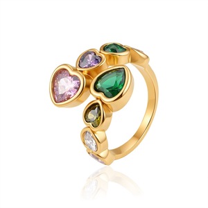 Juego de Anillos de Acero Inoxidable Dorado con Circonitas, 14 Piezas, Anillos de Moda con Múltiples Piedras en Forma de Corazón, Esmeralda y Lágrima, Hipoalergénicos, Venta al Por Mayor OEM - Product Image 6