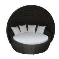 Buena Calidad Hotel Piscina de mimbre al aire libre Ronda Tumbona con dosel All Weather Rattan Daybed Sofá cama al aire libre