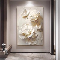 Peinture murale abstraite 3D personnalisée à la main, fleur blanche, peinture à l'huile pour salon, chambre à coucher, décoration intérieure, supporte la base en toile