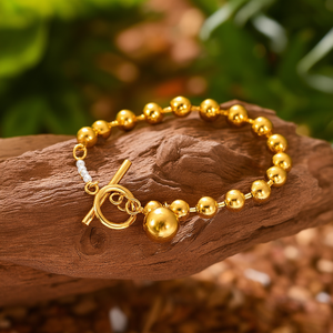 Fashion <b>Beaded</b> <b>Bracelet</b> 316L Stainless Steel PVD <b>Gold</b> Plating T-Bar Closure Sustainable Resistant Jewelry - Product Image 3