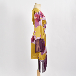 Robe en satin imprimé tropical 100 % polyester, coupe ample, manches asymétriques, excellente qualité, vente en gros - Product Image 2