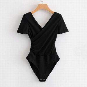 Mono de moda con cuello cruzado para mujer, camiseta de verano ajustada y sexy con espalda descubierta y manga corta - Product Image 3