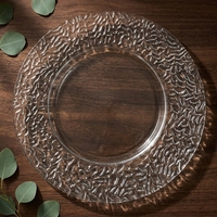 Assiette ronde en verre transparent écologique moderne de 13 pouces avec motif personnalisé pour la maison et les fêtes en plein air