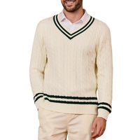 Pull en maille torsadée en coton pur pour homme, col en V, style preppy universitaire, manches longues
