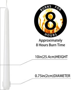 24 Pack Handmade Tall <strong>White</strong> <strong>Taper</strong> <strong>Candles</strong> 10 Inch Dripless Unscented Paraffin Wax Cotton Wicks 8 Hours Easter Weddings - Product Image 2