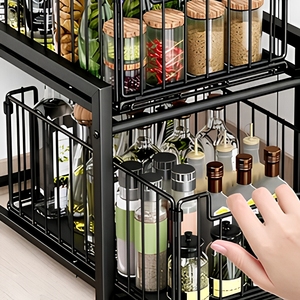 Under <b>Sink</b> Pull Out <b>Storage</b> Rack 2 Tier Slide Out Metal Cabinet Organizer for <b>Kitchen</b> Bathroom - Product Image 6