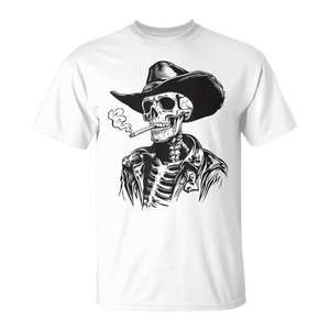 Camiseta Skeleton Cowboy Western Gothic Skull para adultos, unisex, talla mediana - Product Image 1