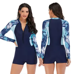 2024 Plus Size Swimsuit Sexy Swim Suit Surf Suit Zipper Style Solid Color Splicing Sunscreen Fashion Women Sports Swimwear