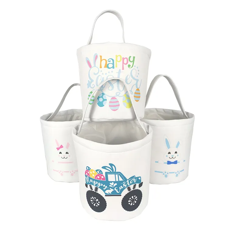 Kids Children Wholesale Canvas Sublimation Easter Basket Bucket Easter Gift Bag