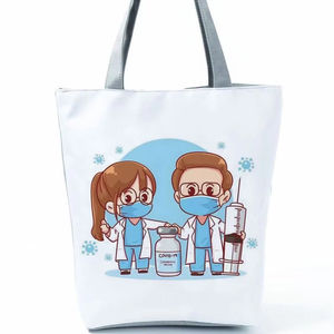 Sac fourre-tout tendance personnalisé avec dessin animé dentiste infirmière, sac à bandoulière écologique réutilisable, sac de courses pour femmes, sacs à main décontractés portables - Product Image 1