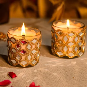 Креативная резная/вырезанная Ароматизированная свеча, банка с золотой отделкой, поставщики свечей, ароматическое стекло, форма для соевой свечи