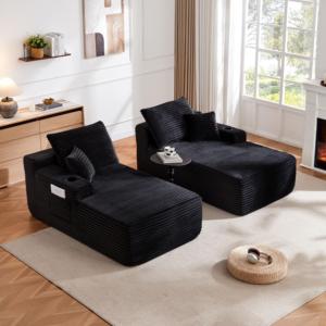 Modern <b>Inflatable</b> Loveseat <b>Sofa</b> Modular Design Eco-Friendly Ribbed Corduroy Fabric Square Shape Two-Seater - Product Image 2